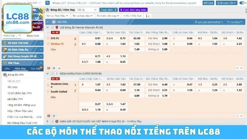 Các bộ môn thể thao nổi tiếng trên LC88